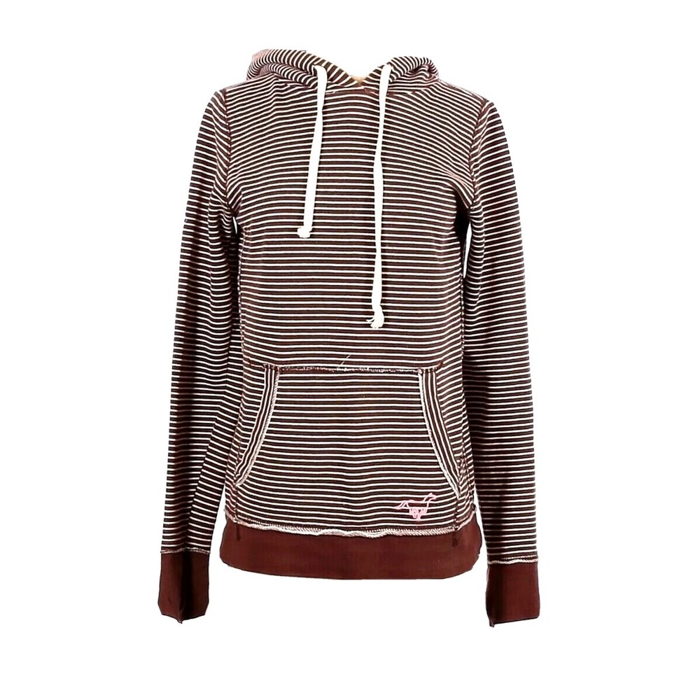 Elisabeth Samuels Brown White Striped Horse Emblem Hooded Sweatshirt Size Small